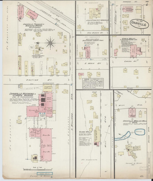 Sanborn Fire Insurance Map from Danville, Vermilion County, Illinois (1884), Sheet #0007 - Historic Sanborn Fire Insurance Map Print, vintage old map wall art, antique decor, genealogy gift, Illinois Illinois map
