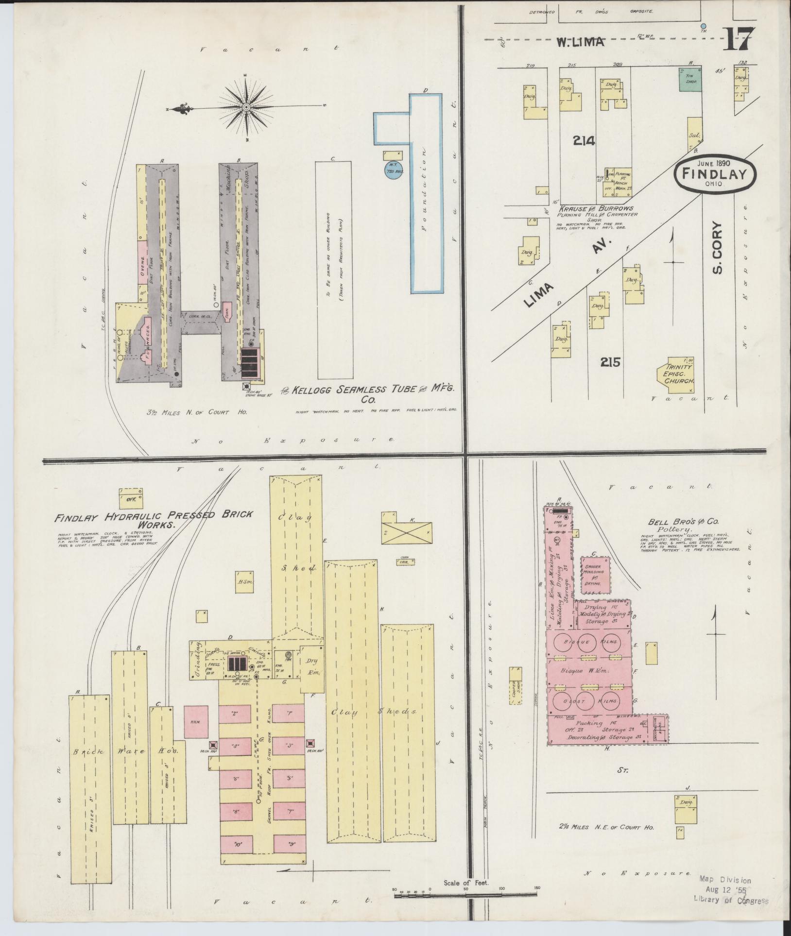 Sanborn Fire Insurance Map from Findlay, Hancock County, Ohio (1890), Sheet #0017 - Historic Sanborn Fire Insurance Map Print, vintage old map wall art, antique decor, genealogy gift, Ohio Ohio map