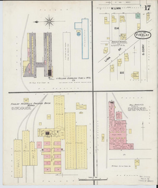 Sanborn Fire Insurance Map from Findlay, Hancock County, Ohio (1890), Sheet #0017 - Historic Sanborn Fire Insurance Map Print, vintage old map wall art, antique decor, genealogy gift, Ohio Ohio map