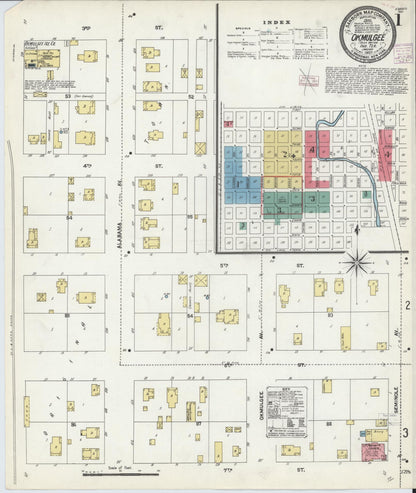 Sanborn Fire Insurance Map from Okmulgee, Okmulgee County, Oklahoma (1907), Sheet #0001 - Complete Map Set gallery image, historic Sanborn map, vintage wall art, Oklahoma Oklahoma