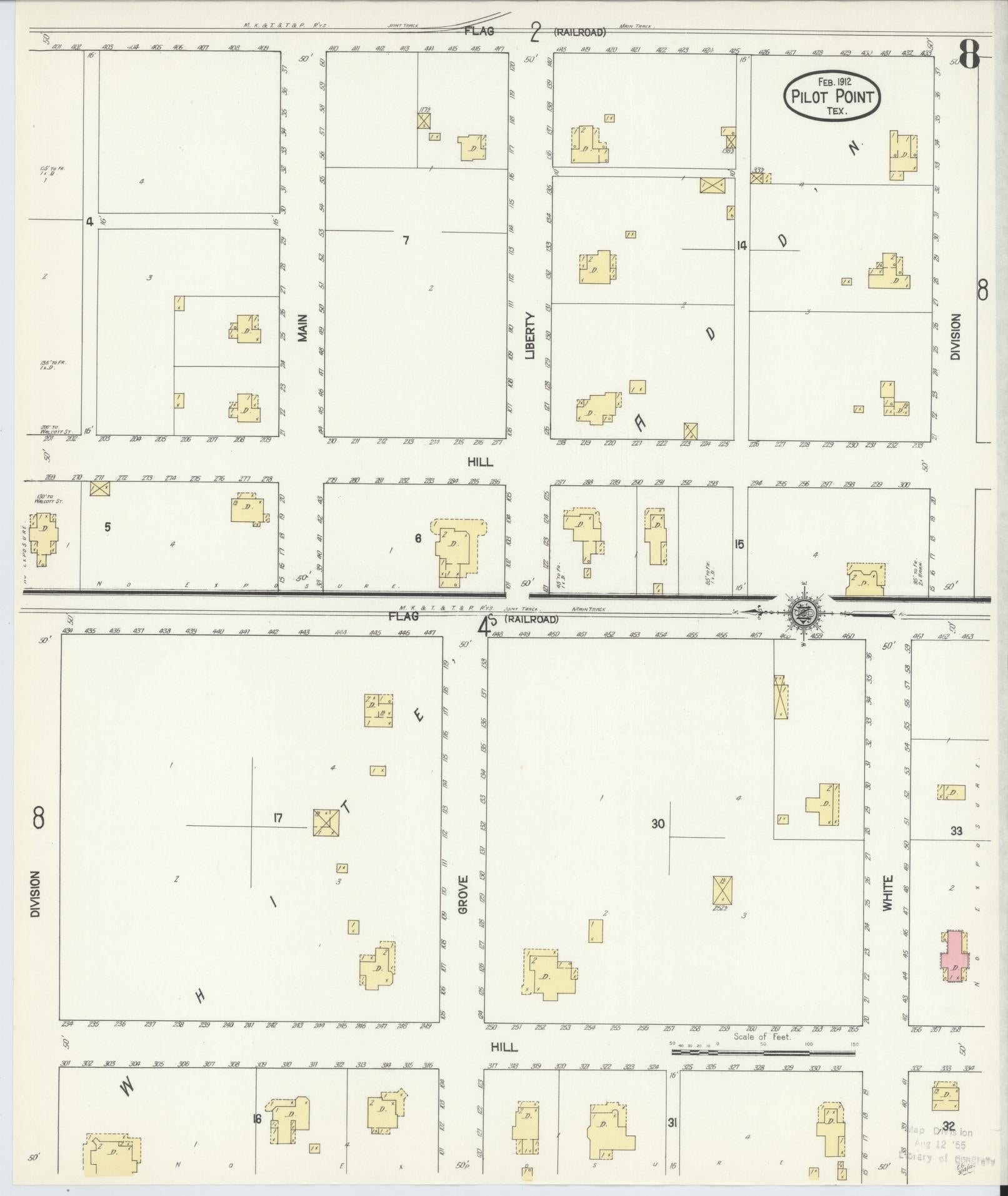 Sanborn Fire Insurance Map from Pilot Point, Denton County, Texas (1912), Sheet #0008 - Historic Sanborn Fire Insurance Map Print, vintage old map wall art, antique decor, genealogy gift, Texas Texas map