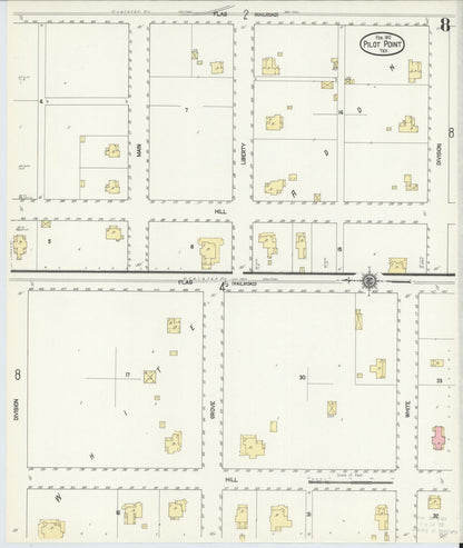 Sanborn Fire Insurance Map from Pilot Point, Denton County, Texas (1912), Sheet #0008 - Historic Sanborn Fire Insurance Map Print, vintage old map wall art, antique decor, genealogy gift, Texas Texas map