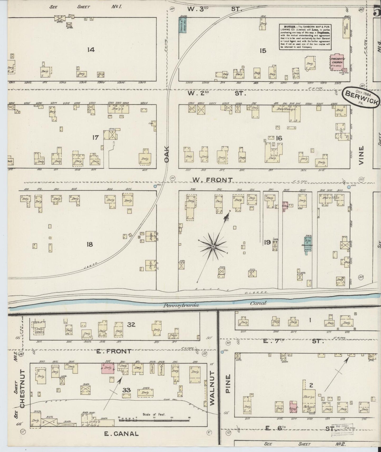 Sanborn Fire Insurance Map from Berwick, Columbia County, Pennsylvania (1884), Sheet #0005 - Historic Sanborn Fire Insurance Map Print, vintage old map wall art, antique decor, genealogy gift, Pennsylvania Pennsylvania map