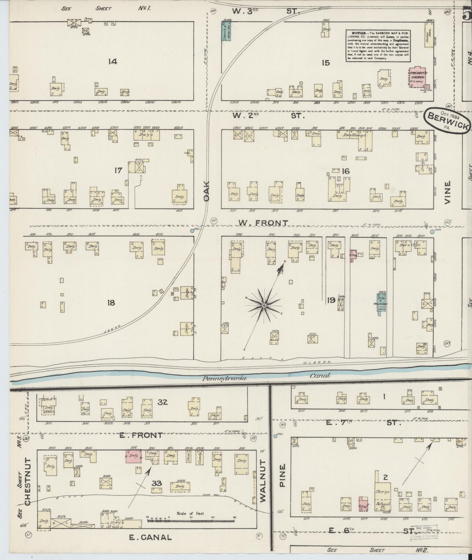 Sanborn Fire Insurance Map from Berwick, Columbia County, Pennsylvania (1884), Sheet #0005 - Historic Sanborn Fire Insurance Map Print, vintage old map wall art, antique decor, genealogy gift, Pennsylvania Pennsylvania map
