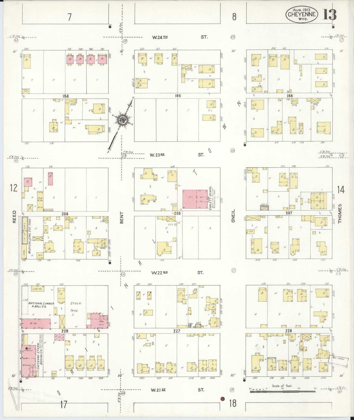 Sanborn Fire Insurance Map from Cheyenne, Laramie County, Wyoming (1912), Sheet #0013 - Complete Map Set gallery image, historic Sanborn map, vintage wall art, Wyoming Wyoming