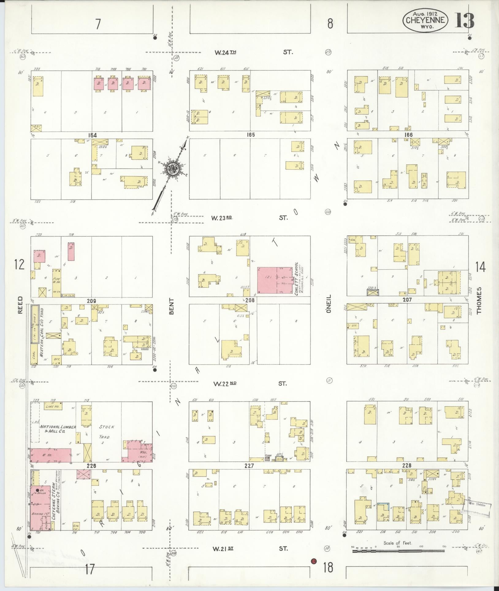 Sanborn Fire Insurance Map from Cheyenne, Laramie County, Wyoming (1912), Sheet #0013 - Complete Map Set gallery image, historic Sanborn map, vintage wall art, Wyoming Wyoming