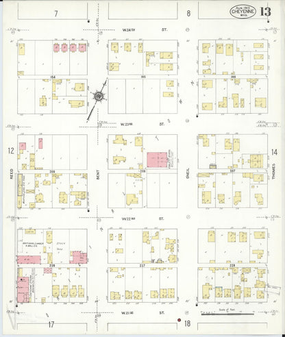 Sanborn Fire Insurance Map from Cheyenne, Laramie County, Wyoming (1912), Sheet #0013 - Complete Map Set gallery image, historic Sanborn map, vintage wall art, Wyoming Wyoming