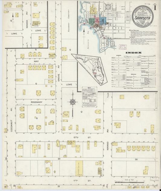 Sanborn Fire Insurance Map from Sarasota, Sarasota County, Florida (1913), Sheet #0001 - Complete Map Set gallery image, historic Sanborn map, vintage wall art, Florida Florida