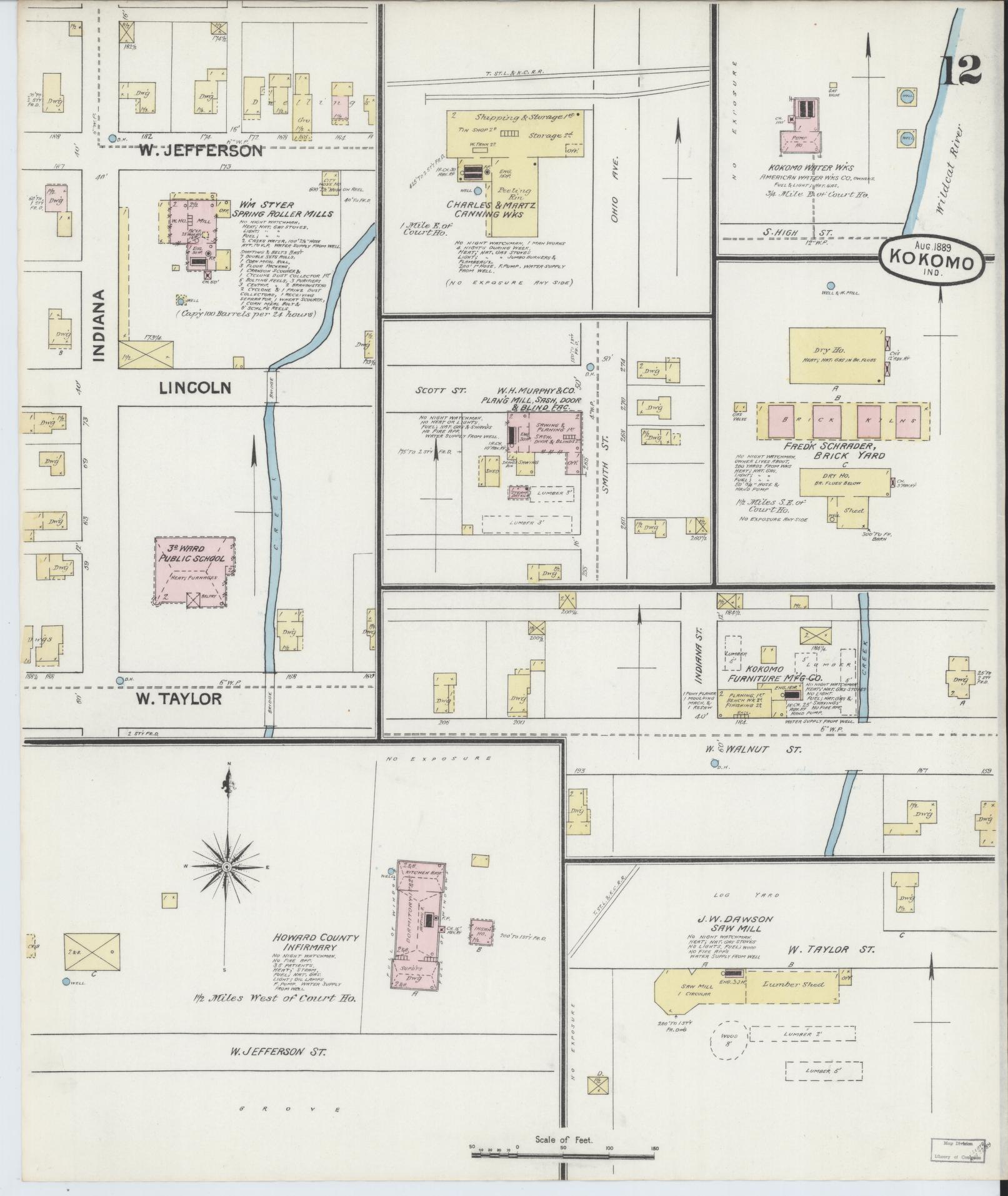 Sanborn Fire Insurance Map from Kokomo, Howard County, Indiana (1889), Sheet #0012 - Complete Map Set gallery image, historic Sanborn map, vintage wall art, Indiana Indiana
