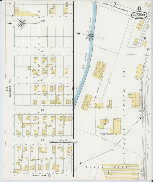 Sanborn Fire Insurance Map from Cloquet, Carlton County, Minnesota (1897), Sheet #0006 - Historic Sanborn Fire Insurance Map Print, vintage old map wall art, antique decor, genealogy gift, Minnesota Minnesota map