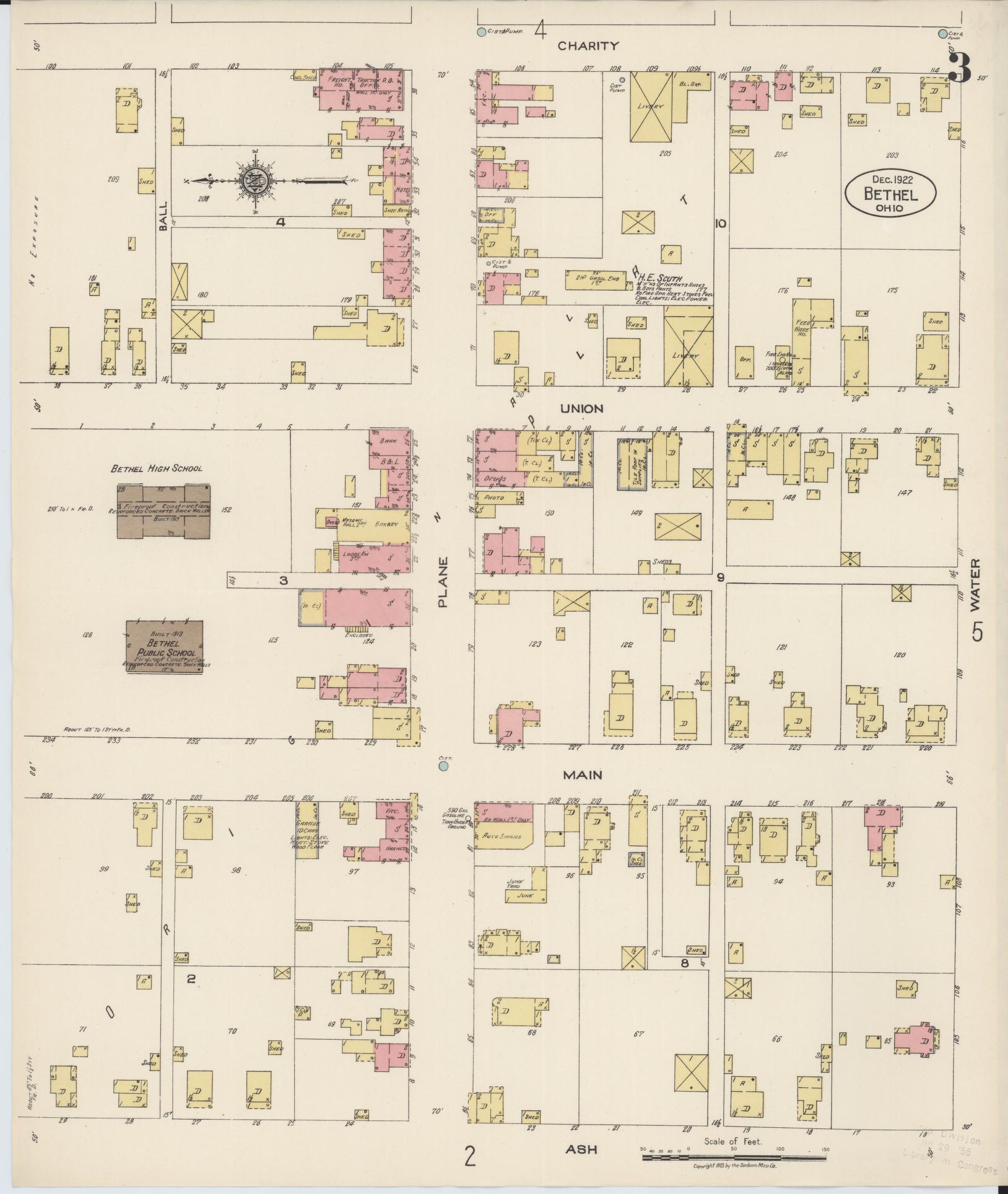 Sanborn Fire Insurance Map from Bethel, Clermont County, Ohio (1922), Sheet #0003 - Complete Map Set gallery image, historic Sanborn map, vintage wall art, Ohio Ohio