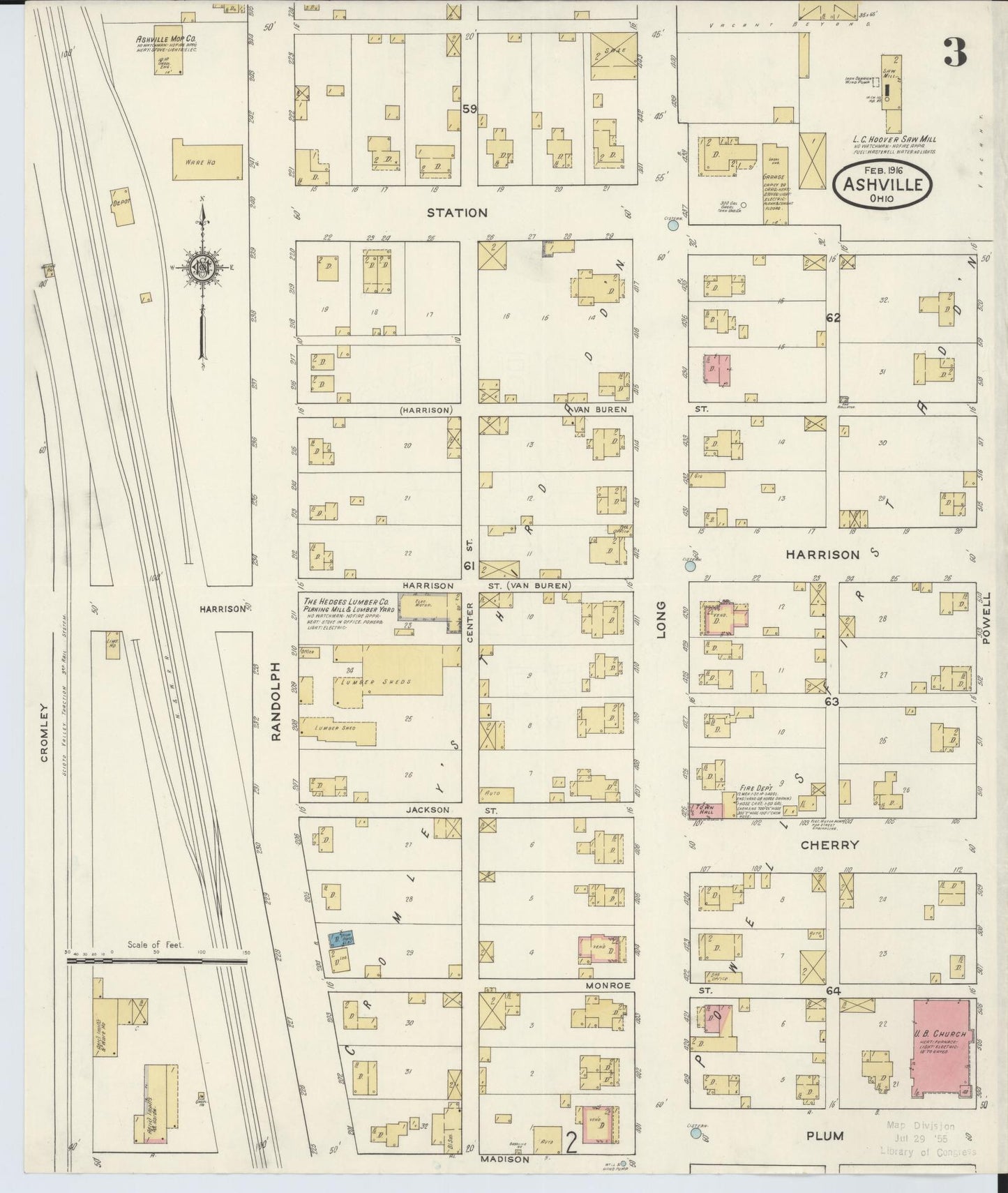 Sanborn Fire Insurance Map from Ashville, Pickaway County, Ohio (1916), Sheet #0003 - Historic Sanborn Fire Insurance Map Print, vintage old map wall art, antique decor, genealogy gift, Ohio Ohio map