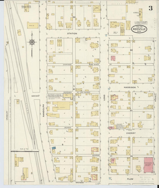 Sanborn Fire Insurance Map from Ashville, Pickaway County, Ohio (1916), Sheet #0003 - Historic Sanborn Fire Insurance Map Print, vintage old map wall art, antique decor, genealogy gift, Ohio Ohio map