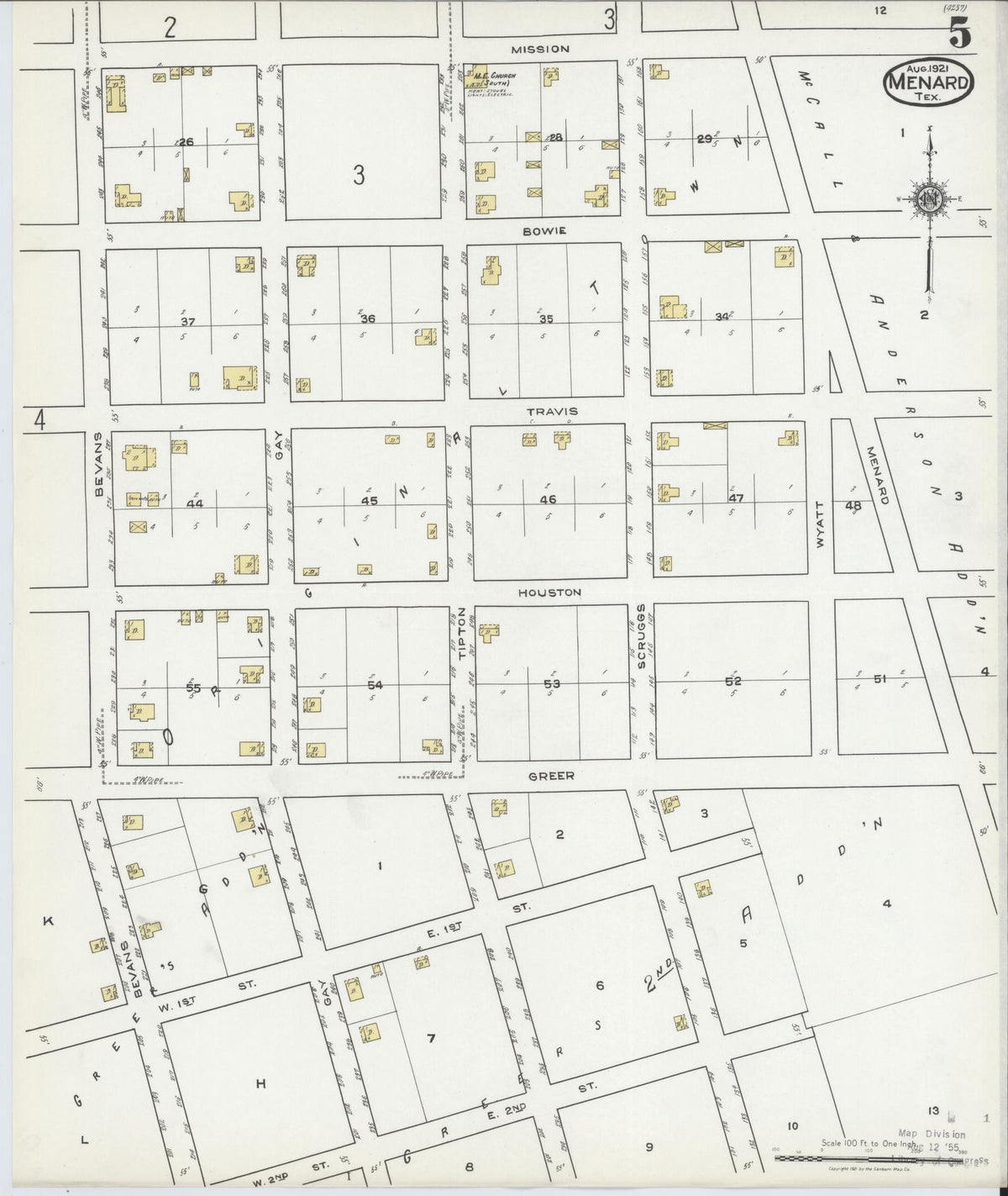 Sanborn Fire Insurance Map from Menard, Menard County, Texas (1921), Sheet #0005 - Historic Sanborn Fire Insurance Map Print, vintage old map wall art, antique decor, genealogy gift, Texas Texas map