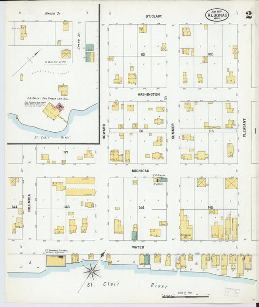 Sanborn Fire Insurance Map from Algonac, Saint Clair County, Michigan (1900), Sheet #0002 - Historic Sanborn Fire Insurance Map Print, vintage old map wall art, antique decor, genealogy gift, Michigan Michigan map