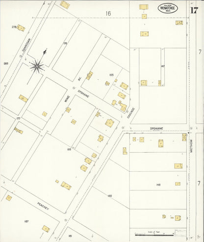 Sanborn Fire Insurance Map from Wenatchee, Chelan County, Washington (1909), Sheet #0017 - Complete Map Set gallery image, historic Sanborn map, vintage wall art, Washington Washington