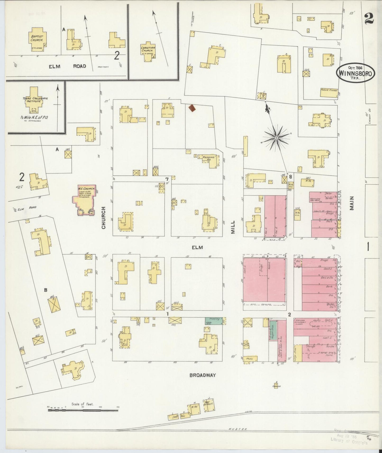 Sanborn Fire Insurance Map from Winnsboro, Wood County, Texas (1904), Sheet #0002 - Historic Sanborn Fire Insurance Map Print, vintage old map wall art, antique decor, genealogy gift, Texas Texas map