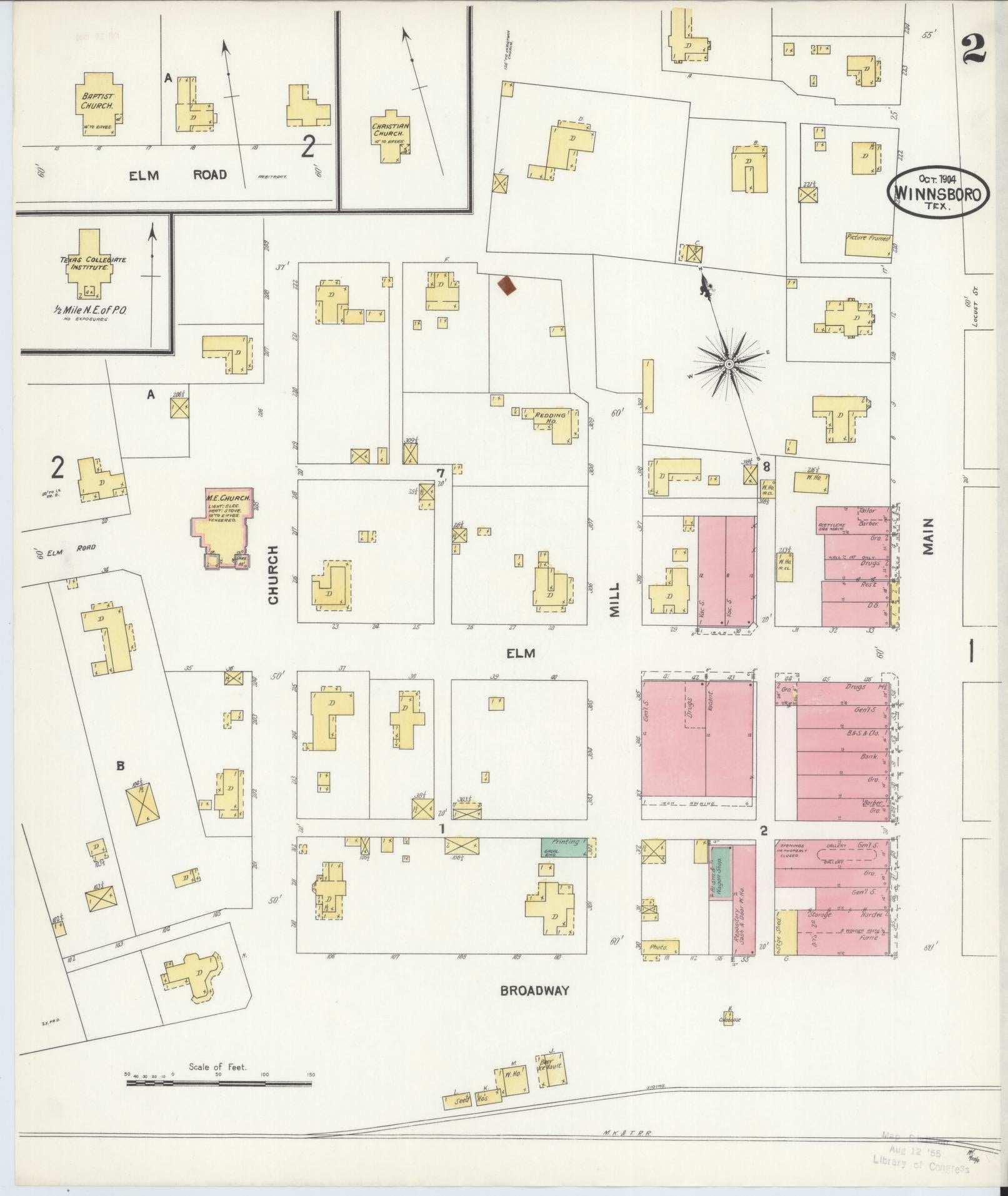 Sanborn Fire Insurance Map from Winnsboro, Wood County, Texas (1904), Sheet #0002 - Historic Sanborn Fire Insurance Map Print, vintage old map wall art, antique decor, genealogy gift, Texas Texas map