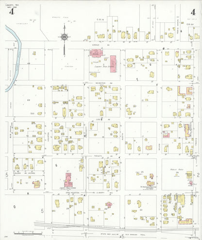 Sanborn Fire Insurance Map from Liberty, Liberty County, Texas (1938), Sheet #0004 - Historic Sanborn Fire Insurance Map Print, vintage old map wall art, antique decor, genealogy gift, Texas Texas map