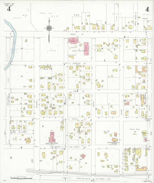Sanborn Fire Insurance Map from Liberty, Liberty County, Texas (1938), Sheet #0004 - Historic Sanborn Fire Insurance Map Print, vintage old map wall art, antique decor, genealogy gift, Texas Texas map