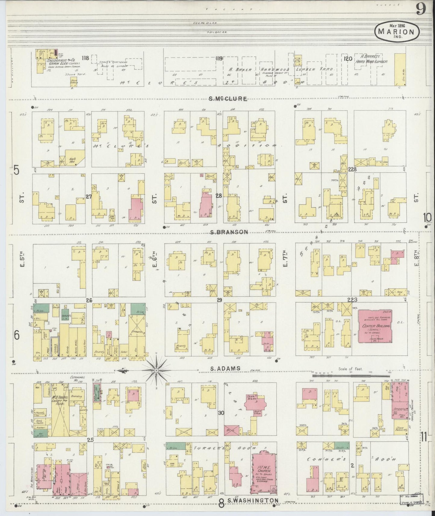 Sanborn Fire Insurance Map from Marion, Grant County, Indiana (1896), Sheet #0009 - Historic Sanborn Fire Insurance Map Print, vintage old map wall art, antique decor, genealogy gift, Indiana Indiana map