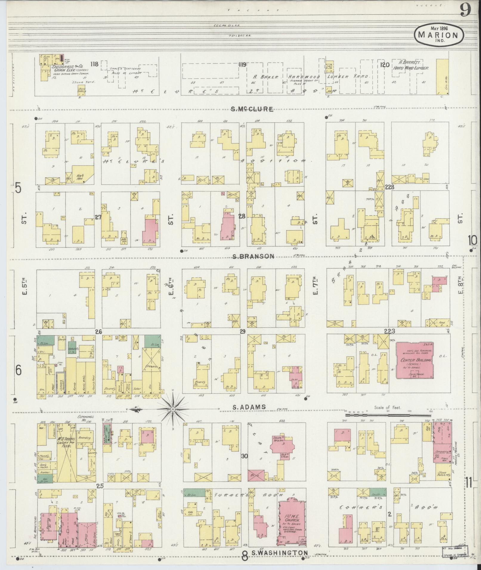 Sanborn Fire Insurance Map from Marion, Grant County, Indiana (1896), Sheet #0009 - Historic Sanborn Fire Insurance Map Print, vintage old map wall art, antique decor, genealogy gift, Indiana Indiana map