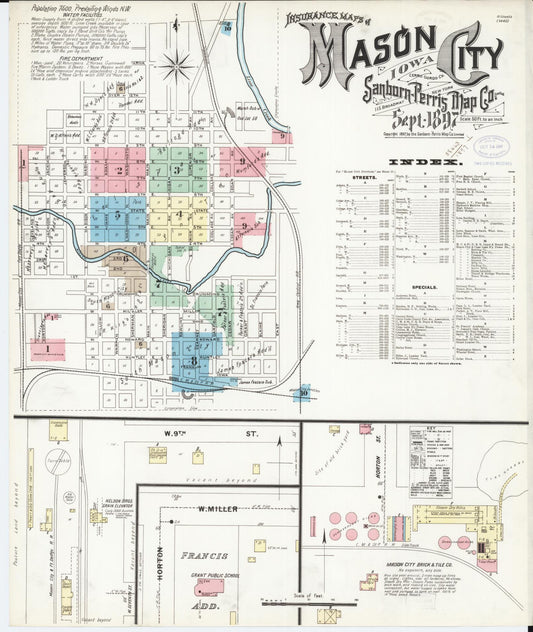 Sanborn Fire Insurance Map from Mason City, Cerro Gordo County, Iowa (1897), Sheet #0001 - Historic Sanborn Fire Insurance Map Print, vintage old map wall art