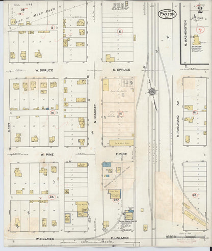 Sanborn Fire Insurance Map from Paxton, Ford County, Illinois (1932), Sheet #0002 - Historic Sanborn Fire Insurance Map Print, vintage old map wall art, antique decor, genealogy gift, Illinois Illinois map