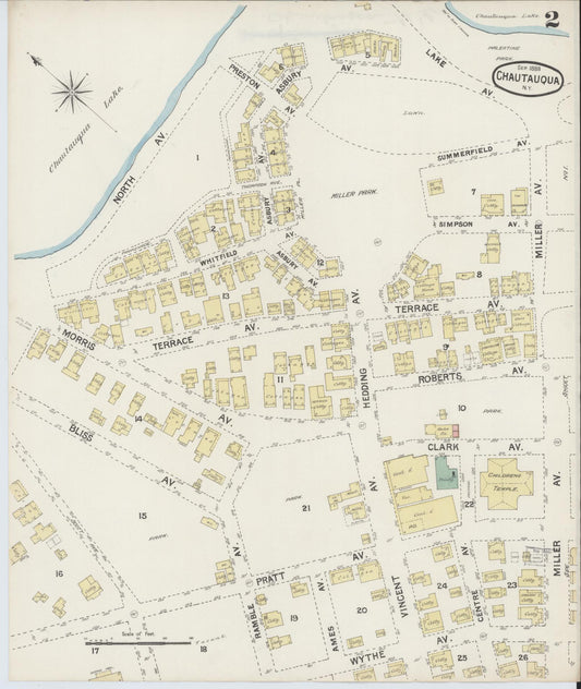 Sanborn Fire Insurance Map from Chautauqua, Chautauqua County, New York (1888), Sheet #0002 - Historic Sanborn Fire Insurance Map Print, vintage old map wall art, antique decor, genealogy gift, New York New York map