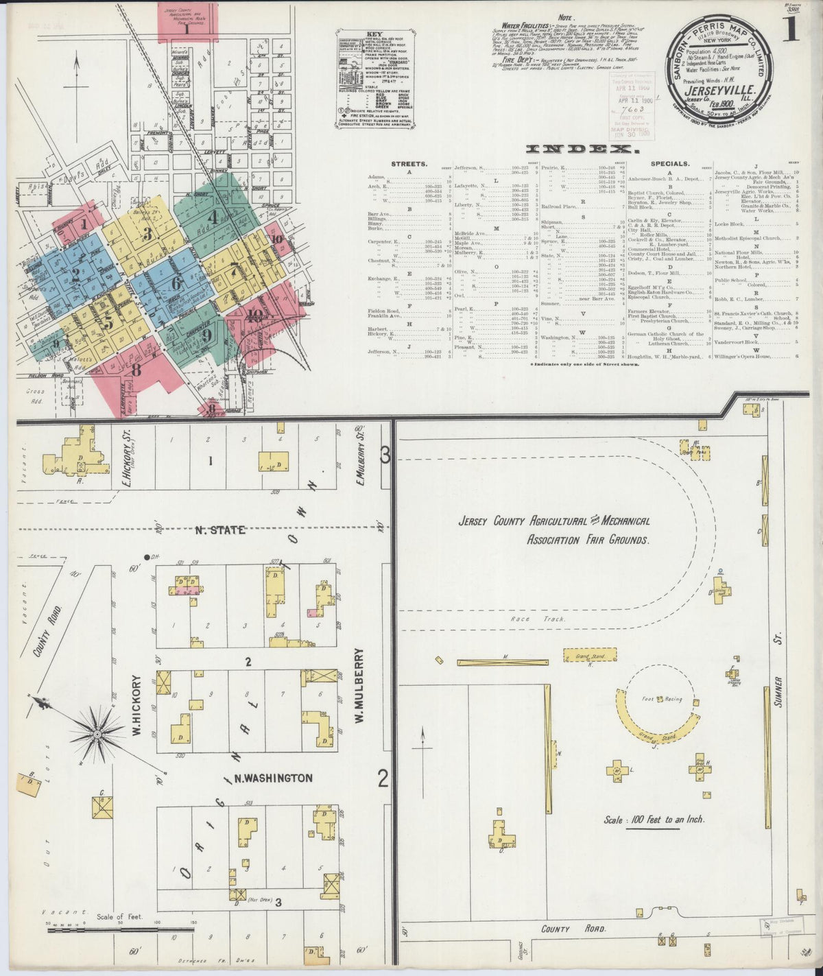 Sanborn Fire Insurance Map from Jerseyville, Jersey County, Illinois (1900), Sheet #0001 - Historic Sanborn Fire Insurance Map Print, vintage old map wall art, antique decor, genealogy gift, Illinois Illinois map