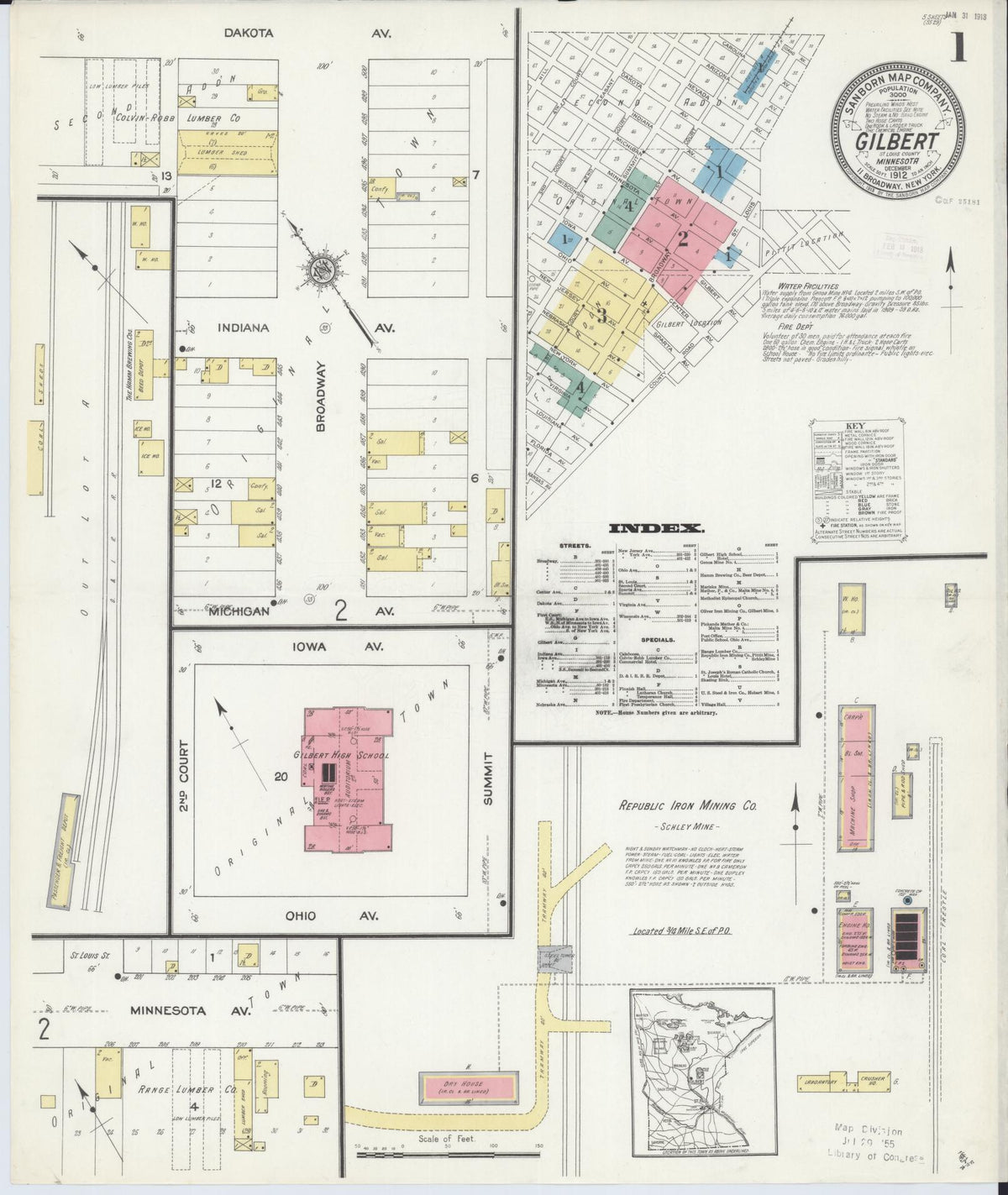 Sanborn Fire Insurance Map from Gilbert, Saint Louis County, Minnesota (1912), Sheet #0001 - Complete Map Set gallery image, historic Sanborn map, vintage wall art, Minnesota Minnesota