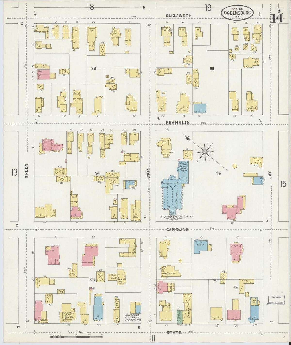 Sanborn Fire Insurance Map from Ogdensburg, St. Lawrence County, New York (1898), Sheet #0014 - Complete Map Set gallery image, historic Sanborn map, vintage wall art, New York New York