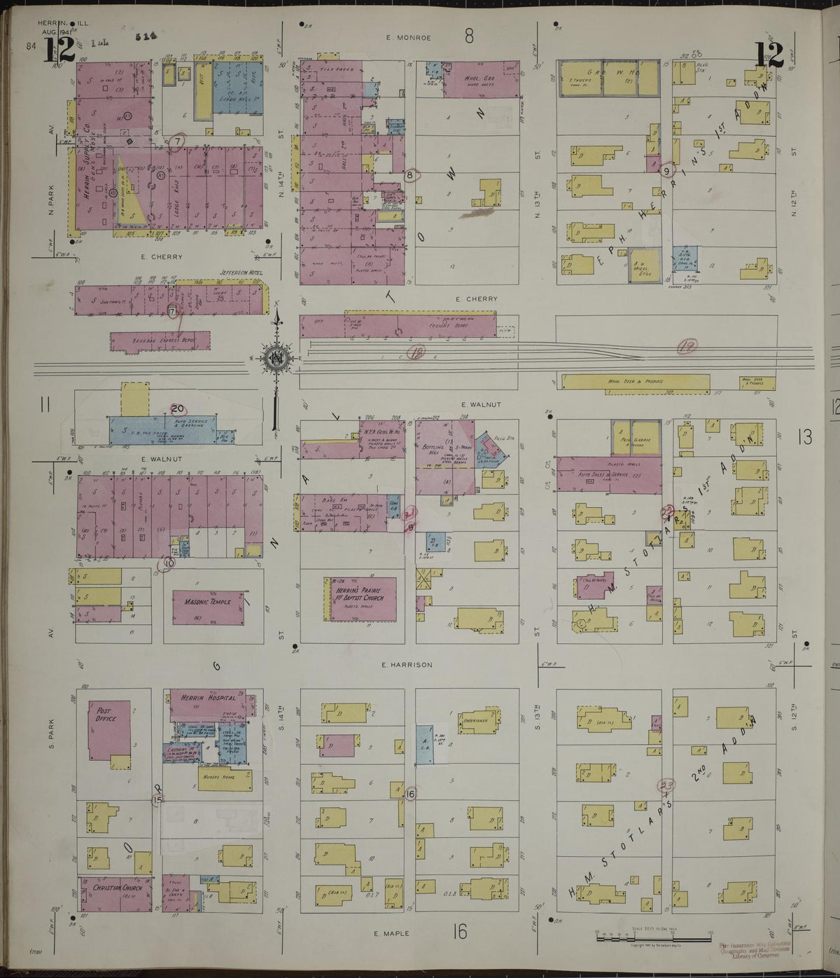 Sanborn Fire Insurance Map from Herrin, Williamson County, Illinois (1947), Sheet #0012 - Complete Map Set gallery image, historic Sanborn map, vintage wall art, Illinois Illinois