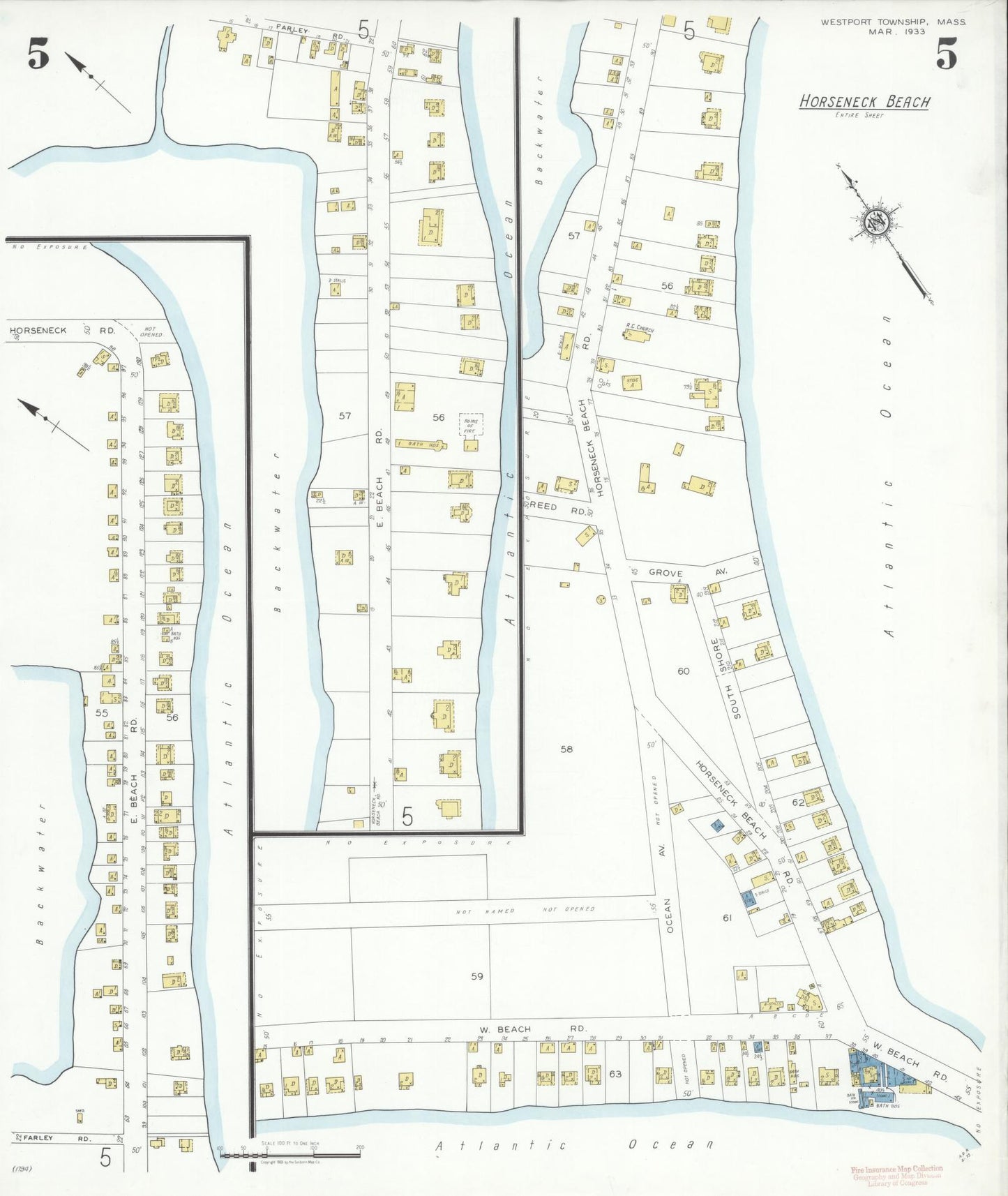 Sanborn Fire Insurance Map from Westport Township, Bristol County, Massachusetts (1933), Sheet #0005 - Complete Map Set gallery image, historic Sanborn map, vintage wall art, Massachusetts Massachusetts
