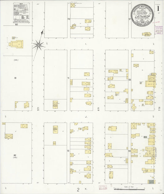 Sanborn Fire Insurance Map from Lathrop, San Joaquin County, California (1908), Sheet #0001 - Complete Map Set gallery image, historic Sanborn map, vintage wall art, California California