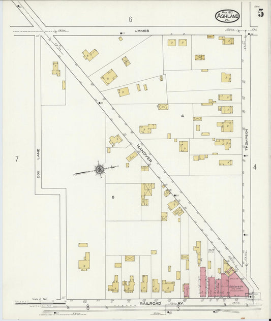 Sanborn Fire Insurance Map from Ashland, Hanover County, Virginia (1921), Sheet #0005 - Historic Sanborn Fire Insurance Map Print, vintage old map wall art, antique decor, genealogy gift, Virginia Virginia map