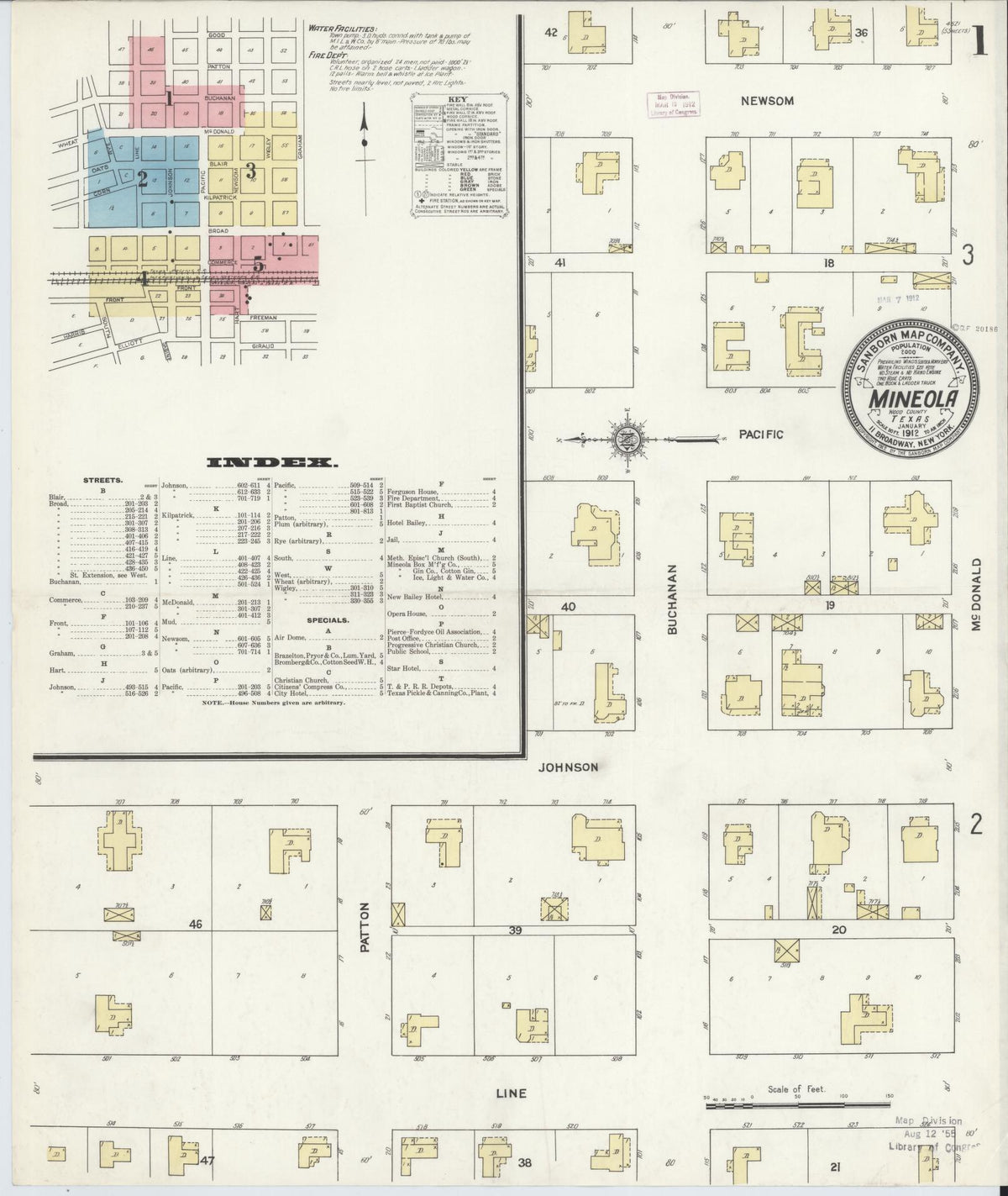 Sanborn Fire Insurance Map from Mineola, Wood County, Texas (1912), Sheet #0001 - Complete Map Set gallery image, historic Sanborn map, vintage wall art, Texas Texas