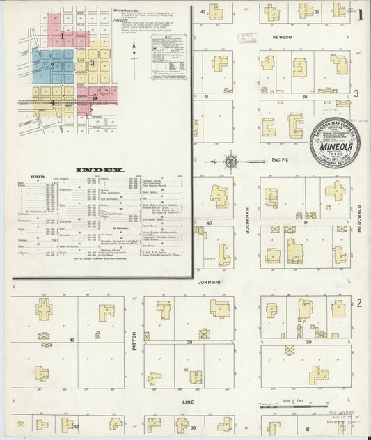 Sanborn Fire Insurance Map from Mineola, Wood County, Texas (1912), Sheet #0001 - Complete Map Set gallery image, historic Sanborn map, vintage wall art, Texas Texas