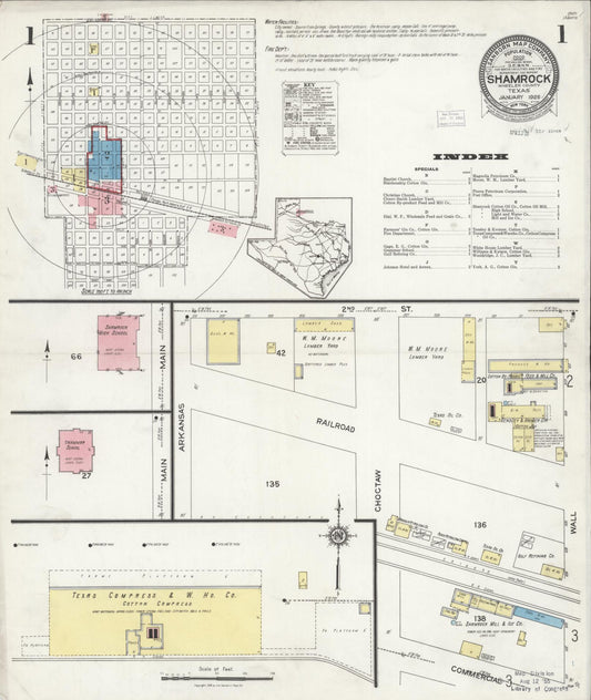 Sanborn Fire Insurance Map from Shamrock, Wheeler County, Texas (1926), Sheet #0001 - Complete Map Set gallery image, historic Sanborn map, vintage wall art, Texas Texas