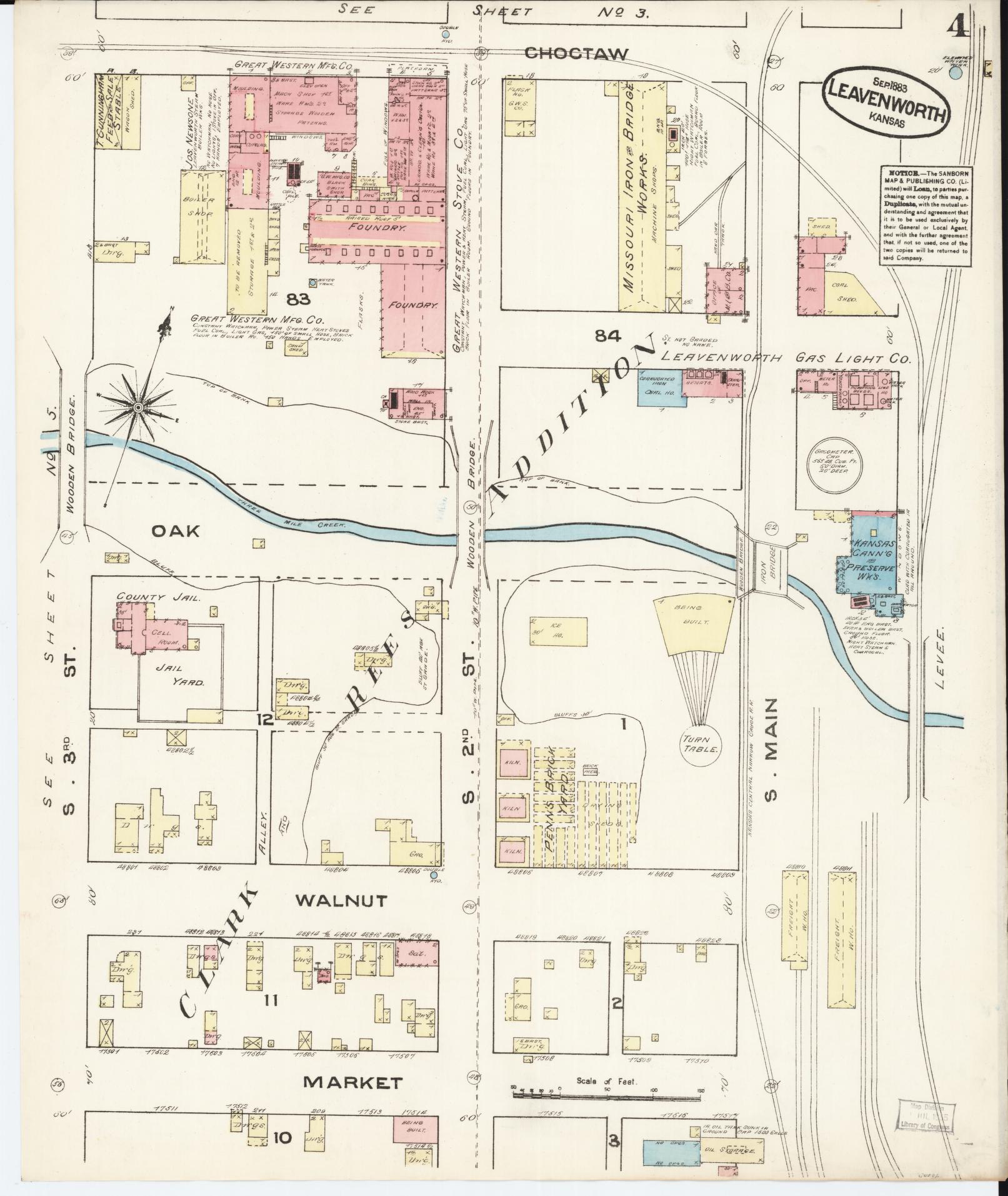 Sanborn Fire Insurance Map from Leavenworth, Leavenworth County, Kansas (1883), Sheet #0004 - Complete Map Set gallery image, historic Sanborn map, vintage wall art, Kansas Kansas