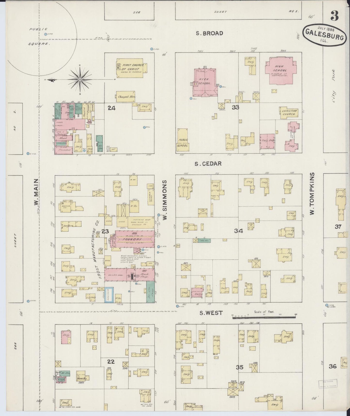 Sanborn Fire Insurance Map from Galesburg, Knox County, Illinois (1888), Sheet #0003 - Historic Sanborn Fire Insurance Map Print, vintage old map wall art, antique decor, genealogy gift, Illinois Illinois map