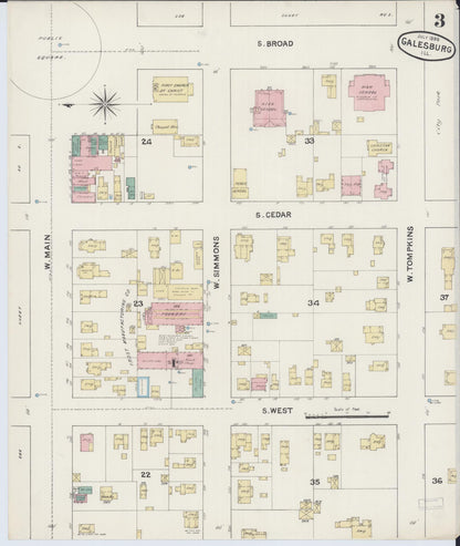 Sanborn Fire Insurance Map from Galesburg, Knox County, Illinois (1888), Sheet #0003 - Historic Sanborn Fire Insurance Map Print, vintage old map wall art, antique decor, genealogy gift, Illinois Illinois map