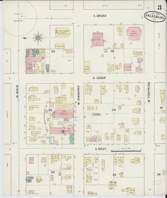 Sanborn Fire Insurance Map from Galesburg, Knox County, Illinois (1888), Sheet #0003 - Historic Sanborn Fire Insurance Map Print, vintage old map wall art, antique decor, genealogy gift, Illinois Illinois map