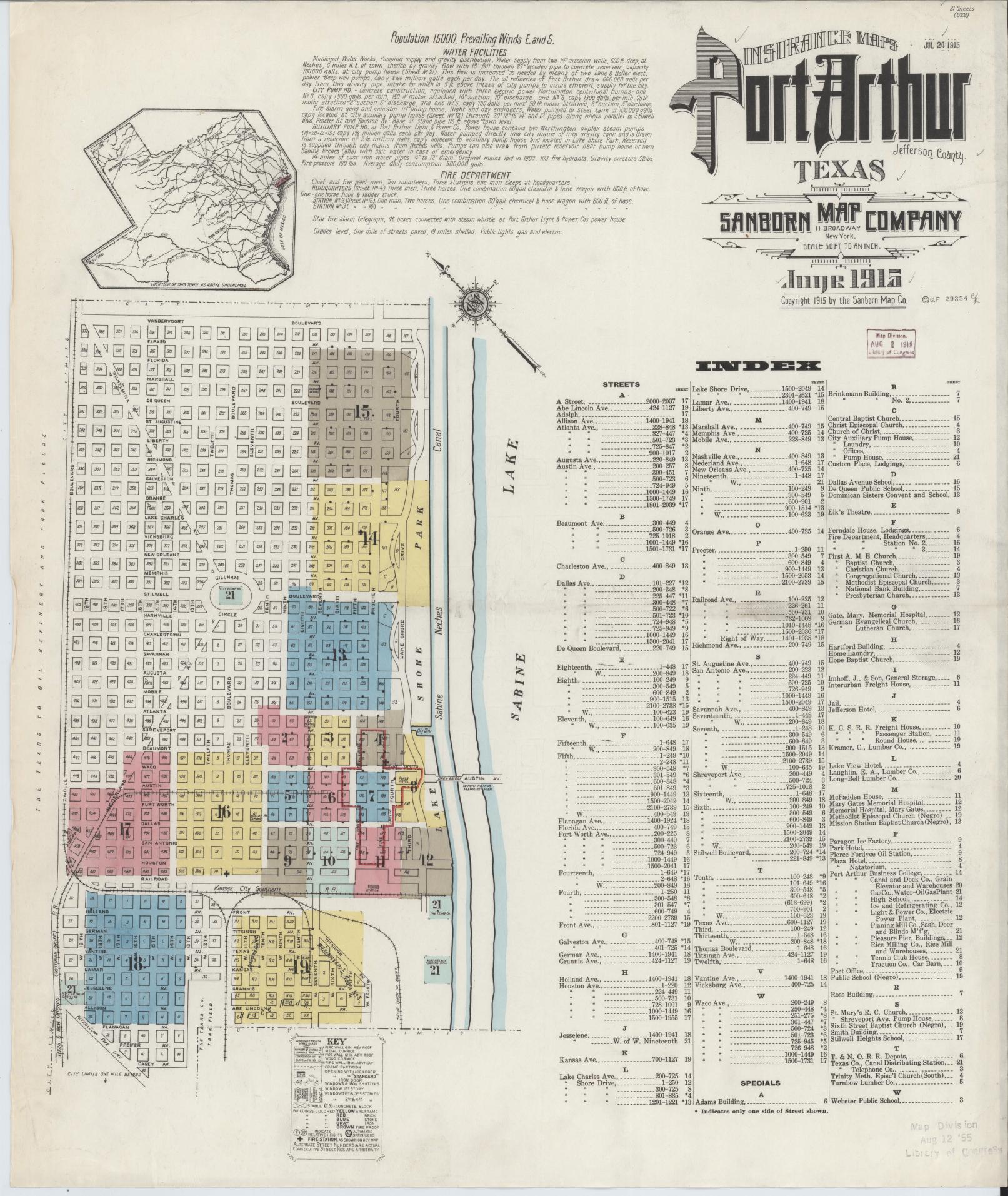 Sanborn Fire Insurance Map from Port Arthur, Jefferson County, Texas (1915), Sheet #0001 - Complete Map Set gallery image, historic Sanborn map, vintage wall art, Texas Texas