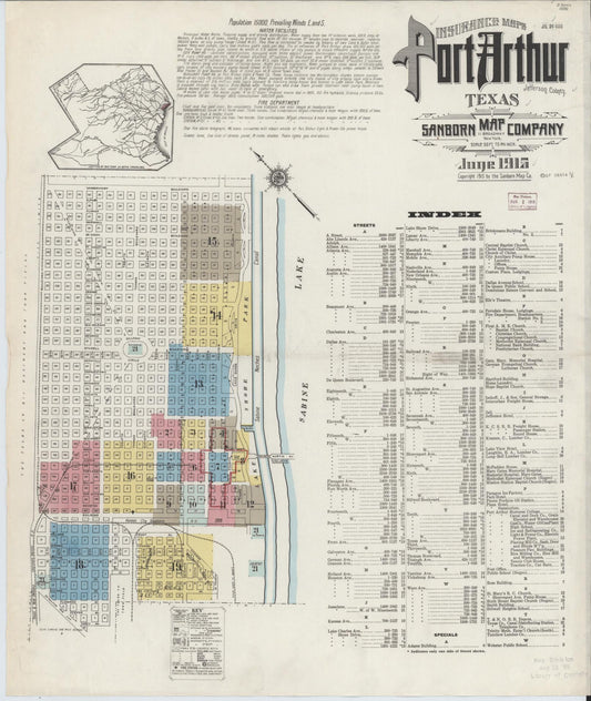 Sanborn Fire Insurance Map from Port Arthur, Jefferson County, Texas (1915), Sheet #0001 - Complete Map Set gallery image, historic Sanborn map, vintage wall art, Texas Texas