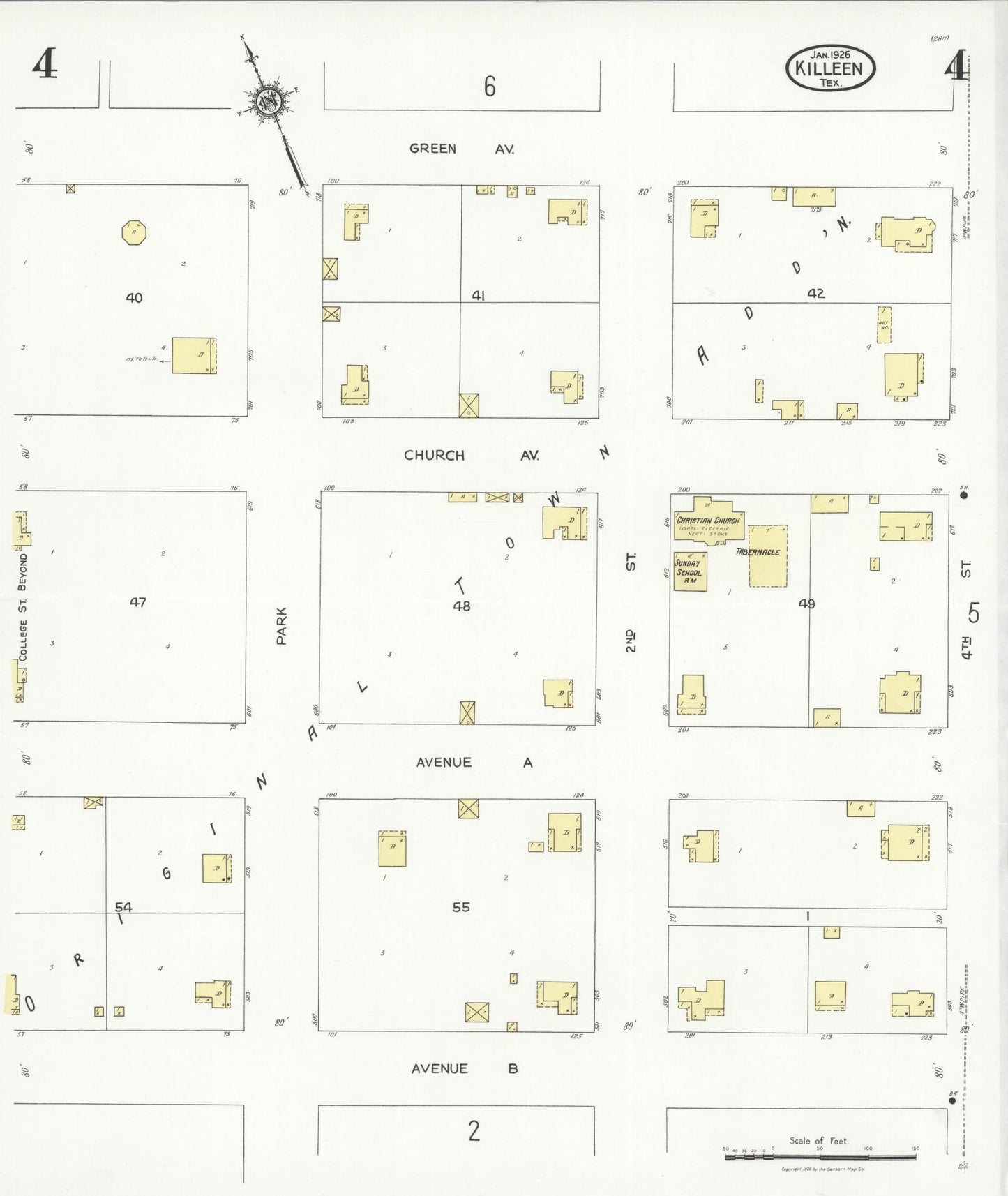 Sanborn Fire Insurance Map from Killeen, Bell County, Texas (1926), Sheet #0004 - Historic Sanborn Fire Insurance Map Print, vintage old map wall art, antique decor, genealogy gift, Texas Texas map
