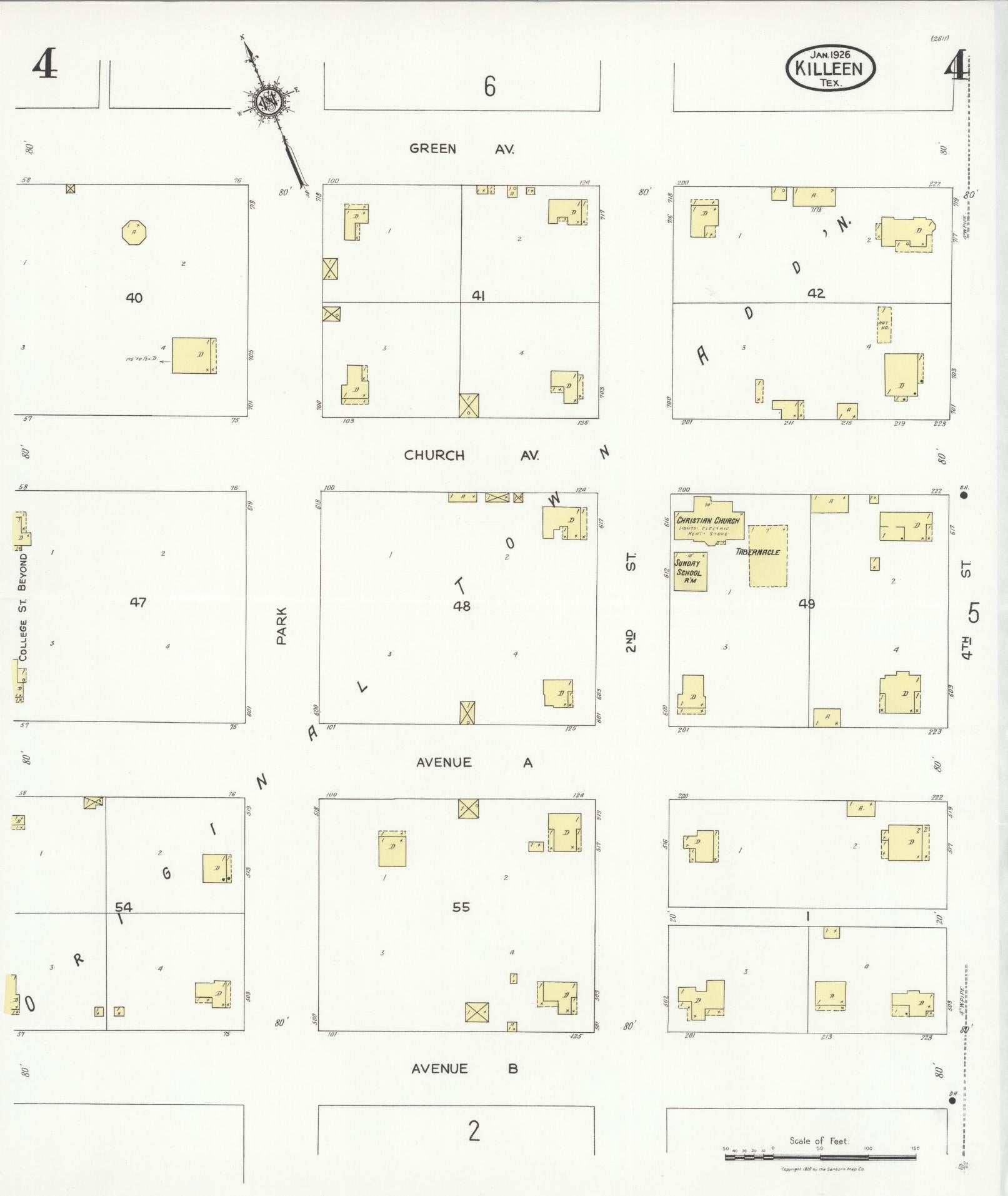 Sanborn Fire Insurance Map from Killeen, Bell County, Texas (1926), Sheet #0004 - Historic Sanborn Fire Insurance Map Print, vintage old map wall art, antique decor, genealogy gift, Texas Texas map