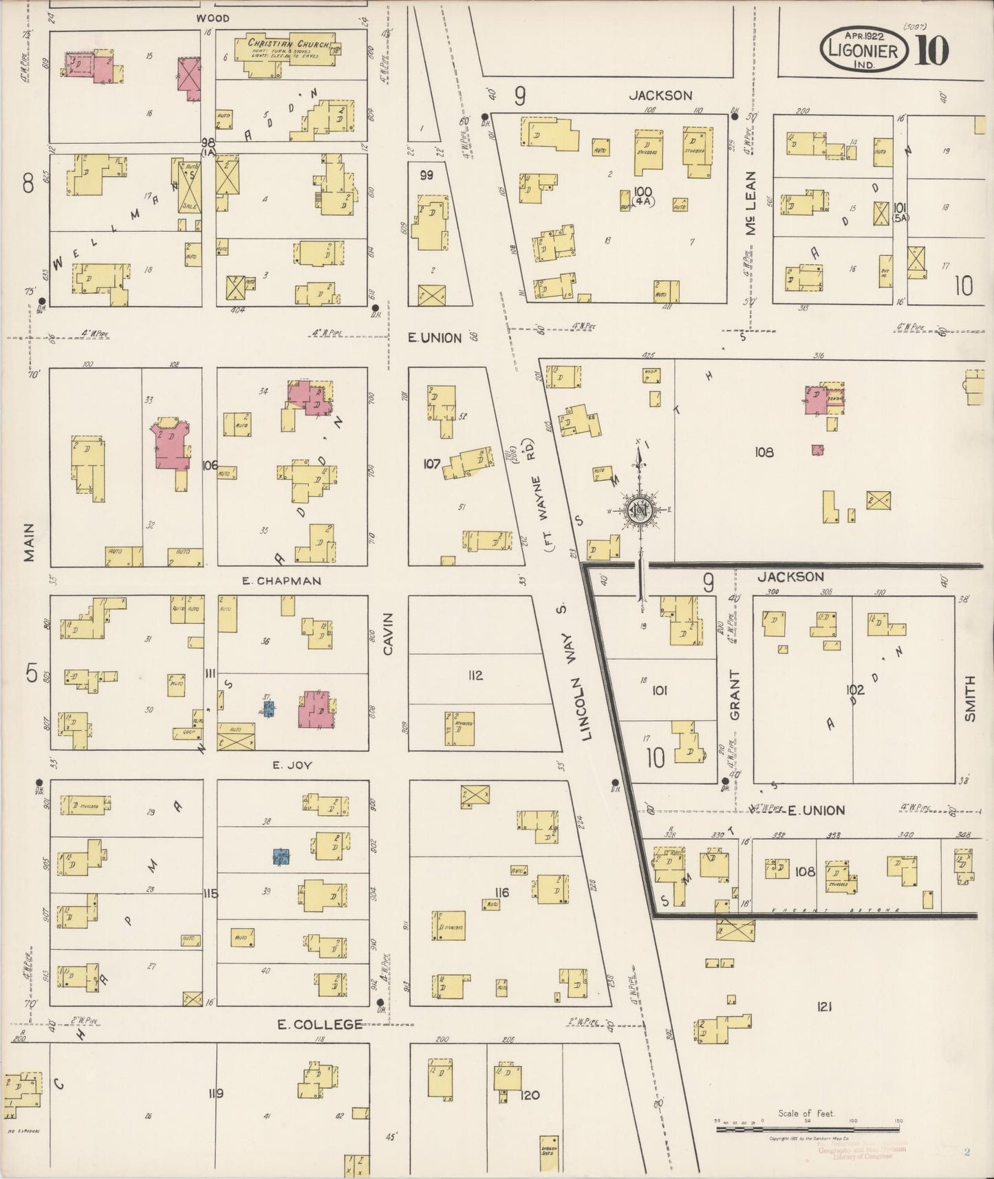 Sanborn Fire Insurance Map from Ligonier, Noble County, Indiana (1922), Sheet #0010 - Complete Map Set gallery image, historic Sanborn map, vintage wall art, Indiana Indiana