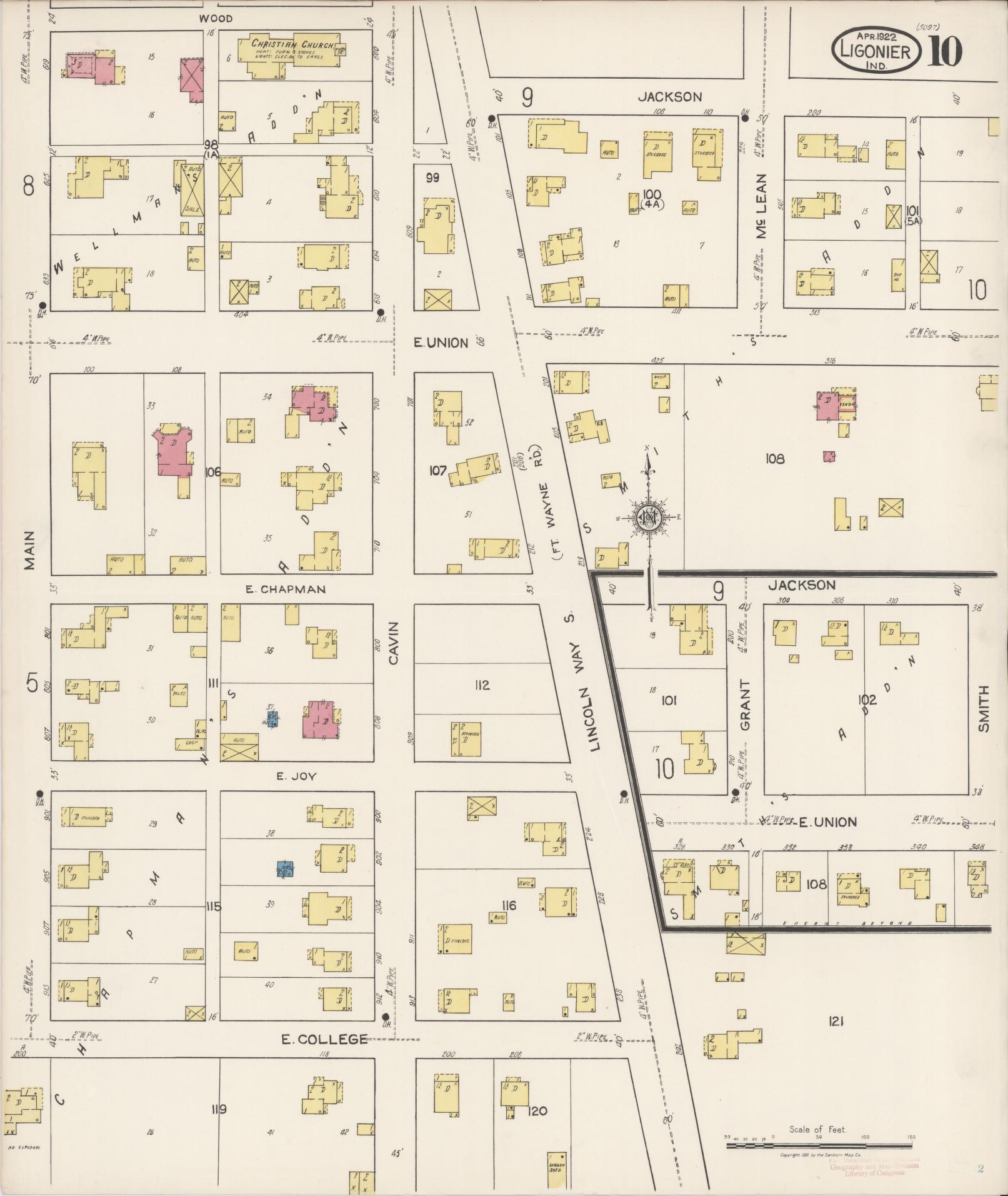 Sanborn Fire Insurance Map from Ligonier, Noble County, Indiana (1922), Sheet #0010 - Complete Map Set gallery image, historic Sanborn map, vintage wall art, Indiana Indiana