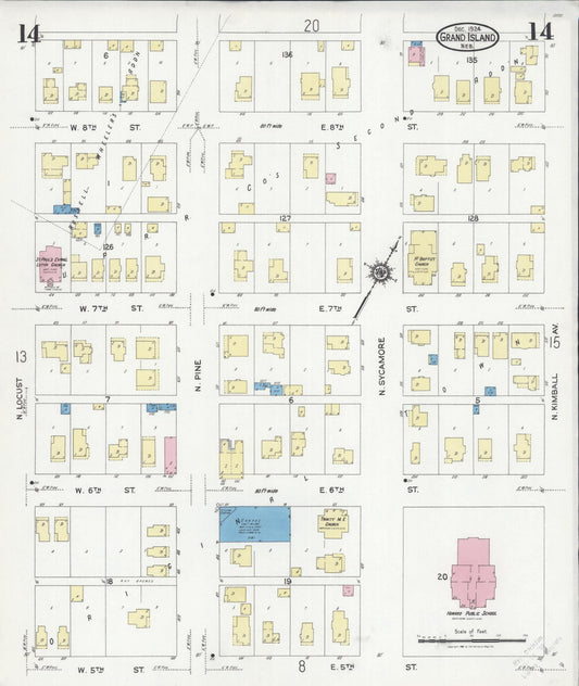 Sanborn Fire Insurance Map from Grand Island, Hall County, Nebraska (1924), Sheet #0014 - Historic Sanborn Fire Insurance Map Print, vintage old map wall art, antique decor, genealogy gift, Nebraska Nebraska map